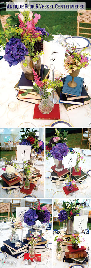 Antique Book and Vessel Centerpieces