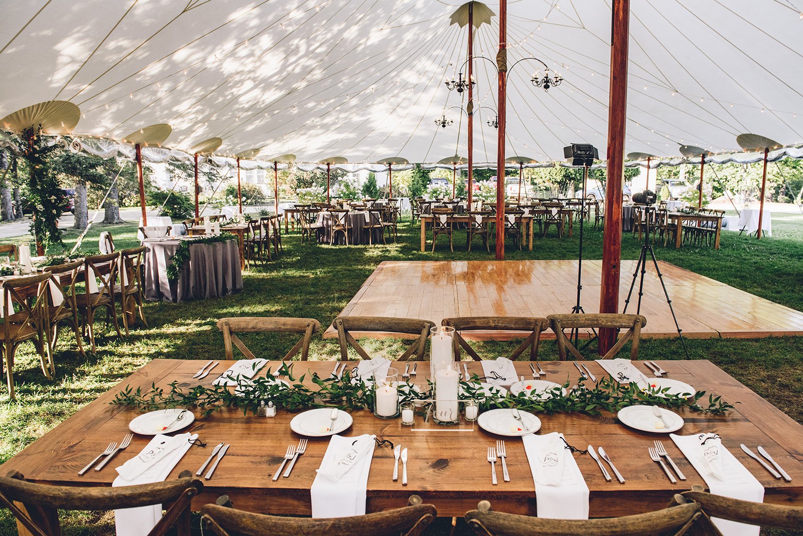 Aldworth Manor Wedding Venue Tent with Farmhouse Tables and Greenery