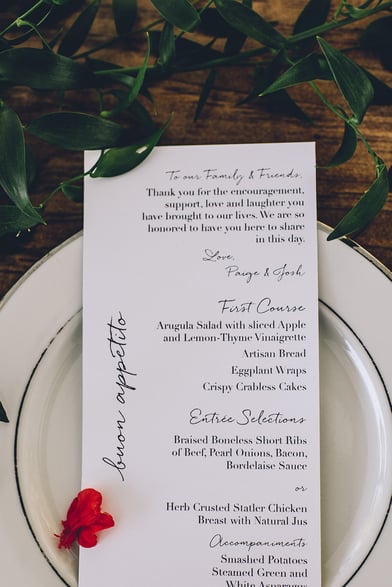 Wedding Catering Menu on Plate